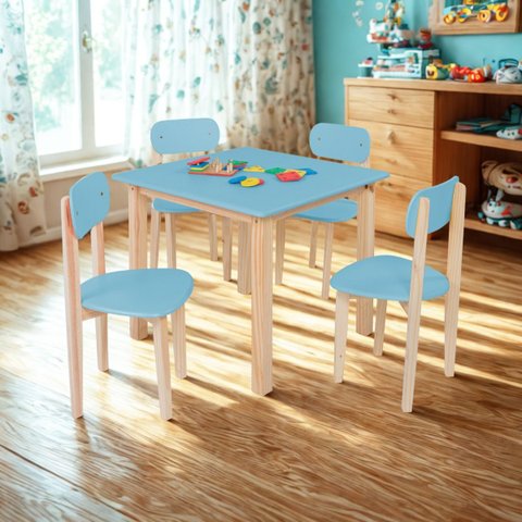 Conjunto Infantil Mesa/cadeira Modelo Colorê Madeira Pinus:azul