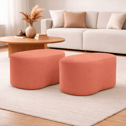 Kit 2 Puff Orgânico Curvo Feijão Sala Redondo Confortável Moderno Suede