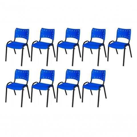 Cadeira Iso Base Preto Igreja, Escola, Escritório - Azul Kit 9 Peças