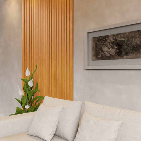 Revestimento de Parede Painel Ripado Freijó em Mdf Decorativo Kit 50 Placas 45x11cm