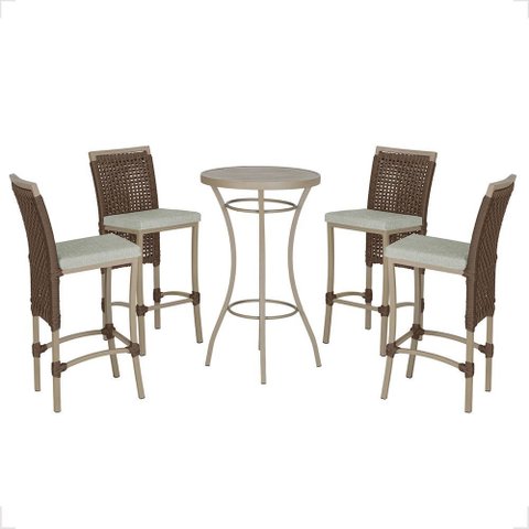 Mesa Bistrô com 4 Banquetas Roma Fendi Corda Náutica Estofado 3 Trama Original