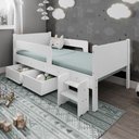 Ver imagem 2 de Cama Infantil Solteiro Luna Plus com Colchão Escada 2 Baús Organizador para Quarto Infantil - Branco