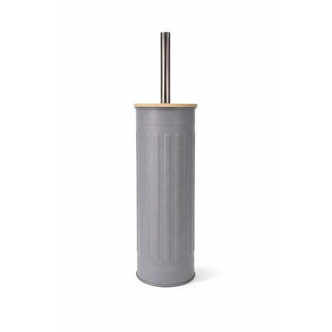 Escova Sanitária com Tampa de Bambu Fluted 9,5x9,5x38cm Jolitex - Cinza