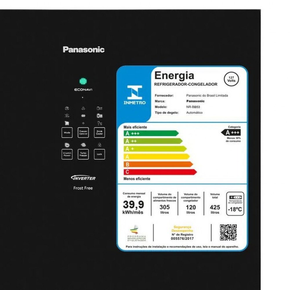 Refrigerador Panasonic Frost Free 425L Bb53 Black Glass - Tecnologia Inverter, Painel Easy Touch 220 - 7