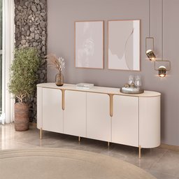 Buffet Decorativo América 4 Portas Pés Metálicos Dourados Off White G18 - Gran Belo - 1
