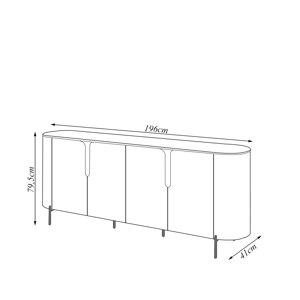 Buffet Decorativo América 4 Portas Pés Metálicos Dourados Off White G18 - Gran Belo - 4