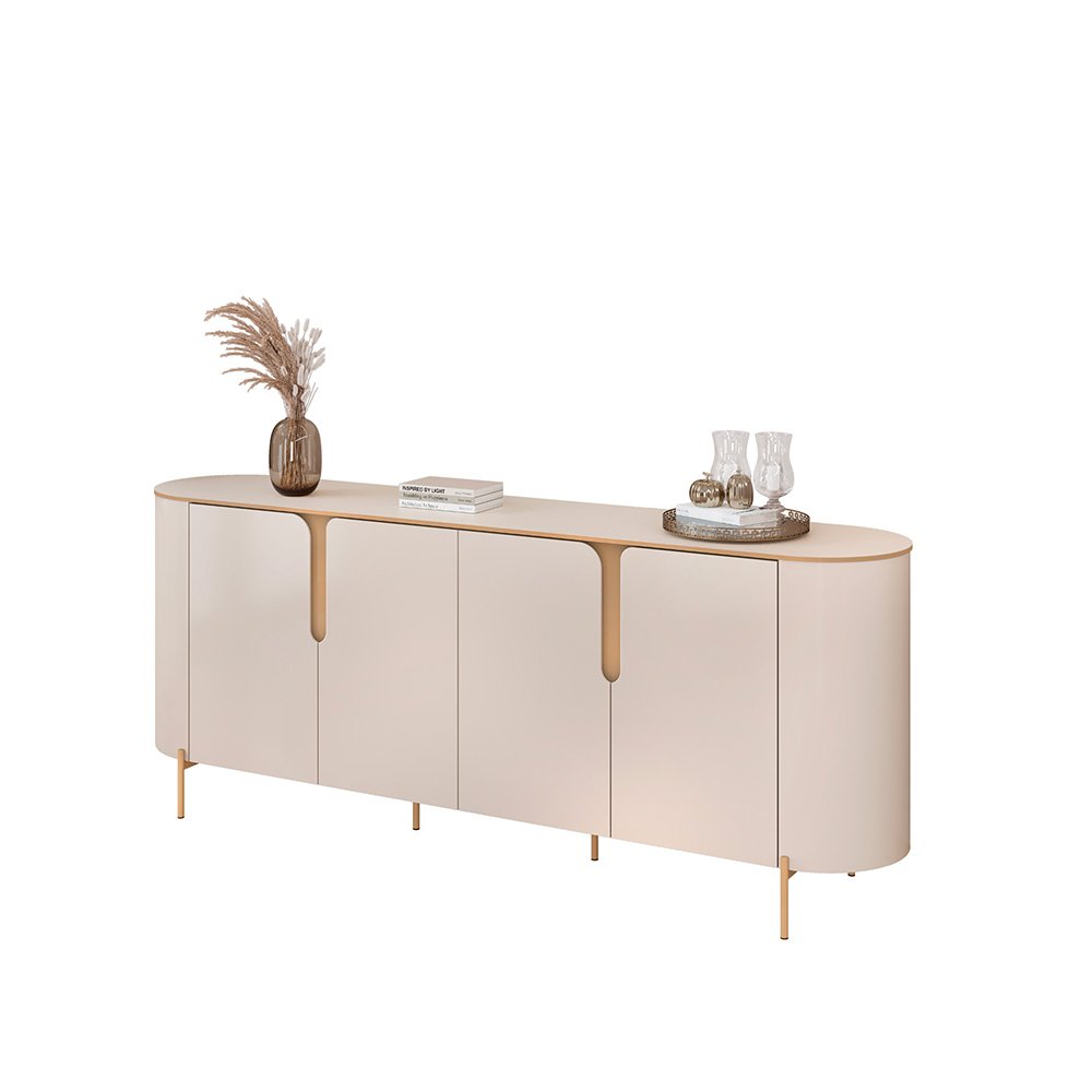 Buffet Decorativo América 4 Portas Pés Metálicos Dourados Off White G18 - Gran Belo - 2