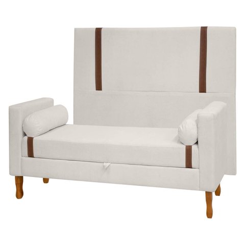 Kit Cabeceira e Calçadeira Baú para Cama Box Casal 140cm Bouclê Bege Marfim