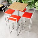 Ver imagem 1 de Conjunto Mesa Alta Bar Bistrô Quadrada Pinus 4 Banquetas Confort Estofado White Don Castro