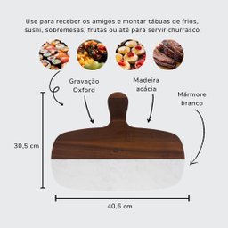 Tábua Retangular para Servir de Mármore e Madeira com Alça 40,6cm - Oxford - 2