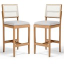 Ver imagem 1 de Kit com 2 Banqueta Milena Madeira Maciça Assento Estofado Encosto de Tela Sintética Linho Cinza 407