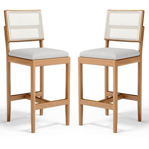 Kit com 2 Banqueta Milena Madeira Maciça Assento Estofado Encosto de Tela Sintética Linho Cinza 407