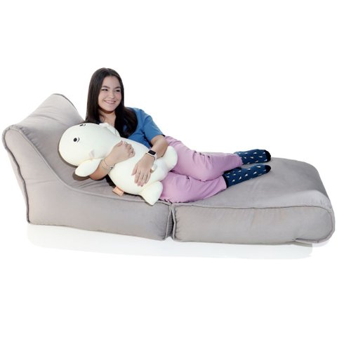 Sofá-Cama Julia - Puff em Tecido Sued/Enchimento de Perolas de Eps