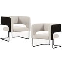 Ver imagem 3 de Kit 02 Poltronas Scarlett D02 Base Aço Preto Corano Preto C-05 Linho Cru C-443 - Lyam Decor