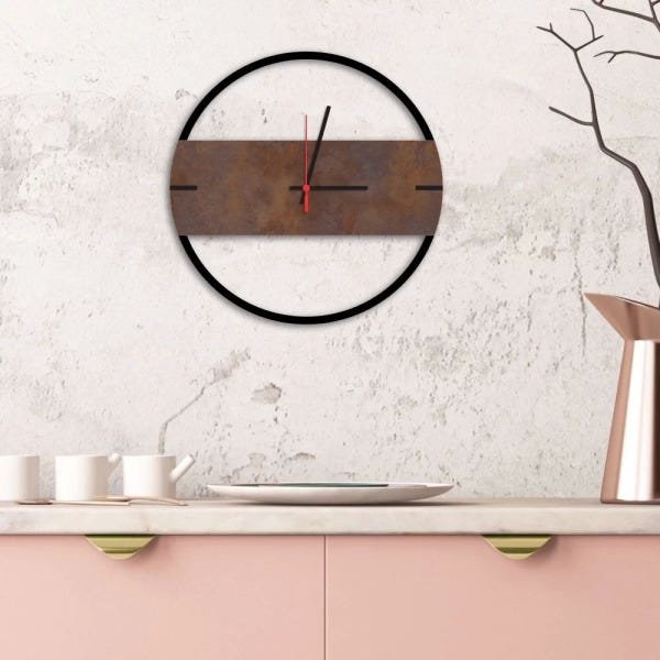 Relógio de Parede Decorativo Premium Slim Preto Ônix com Detalhe Corten em Relevo - 1