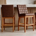 Ver imagem 1 de Kit 02 Banquetas Baixa Cozinha Bancada Bar Sala Jantar Fixa Mila L02 Couríssimo Marrom - Lyam