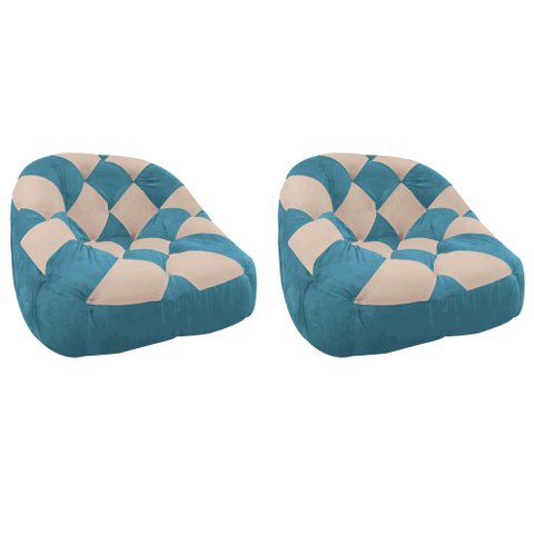 Kit 02 Poltrona Paloma Escritório Sala Pé Plástico Suede Azul Turquesa e Suede Bege Rosado - Dominic