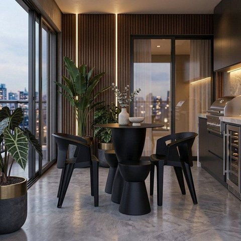 Conjunto 2 Cadeiras 2 Bancos 1 Mesa Bloom Preto