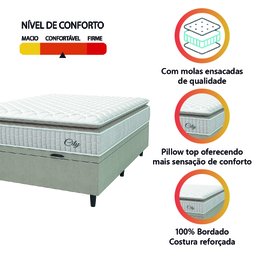 Cama Box Baú Colchão Casal Molas Ensacadas City Pillow Top 138x188x64cm Branco / Bege Hellen - 6