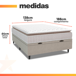 Cama Box Baú Colchão Casal Molas Ensacadas City Pillow Top 138x188x64cm Branco / Bege Hellen - 5