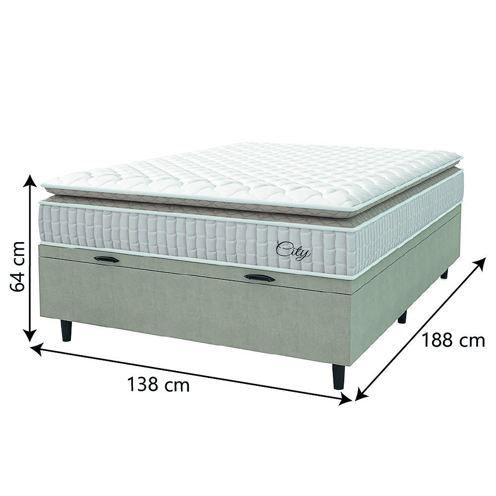 Cama Box Baú Colchão Casal Molas Ensacadas City Pillow Top 138x188x64cm Branco / Bege Hellen - 4