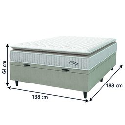 Cama Box Baú Colchão Casal Molas Ensacadas City Pillow Top 138x188x64cm Branco / Bege Hellen - 4
