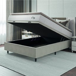 Cama Box Baú Colchão Casal Molas Ensacadas City Pillow Top 138x188x64cm Branco / Bege Hellen - 2