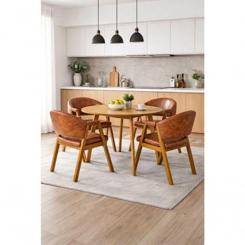 Conjunto de Jantar Espanha 4 Tampo em Madeira Mel 110cm
