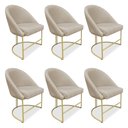 Ver imagem 1 de Kit 06 Cadeiras Poltrona de Jantar Bela Suede Bege Base Metálica Industrial Dourado - Pallazio