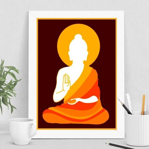 Quadro Decorativo Silhueta Buda Namastê 24x18cm - com Vidro:madeira Preta