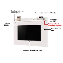 Painel para Tv até 60 Polegadas Branco Luna 160cm com 2 Leds Tebarrot Móveis - 4