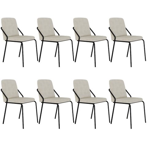 Kit 08 Cadeiras Estofada para Sala de Jantar Loft Preto C01 Bouclê Vanilla - Lyam Decor