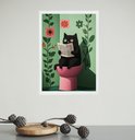 Ver imagem 2 de Quadro para Banheiro Gatinho no Vaso - Floral 24x18cm - com Vidro:moldura Branca