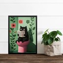 Ver imagem 1 de Quadro para Banheiro Gatinho no Vaso - Floral 24x18cm - com Vidro:moldura Branca