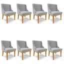 Ver imagem 1 de Kit 8 Cadeiras Estofadas para Sala de Jantar Base Fixa de Madeira Castanho Lia Suede Cinza - Ibiza