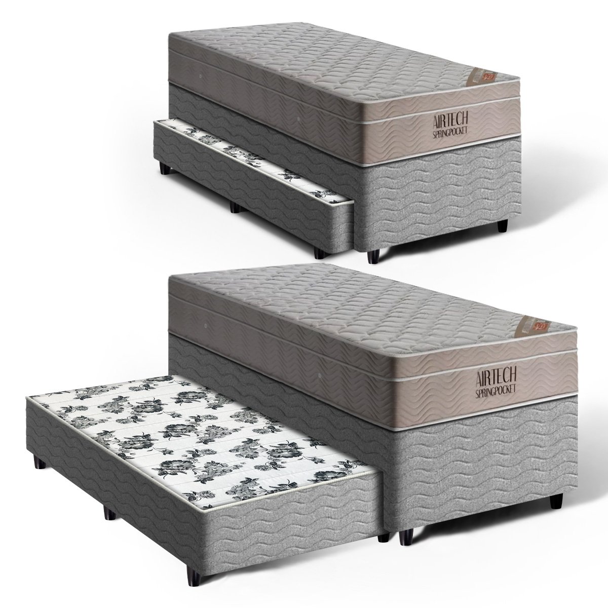 Cama Box com Colchão de Molas Ensacadas Ortobom Airtech Springpocket Solteiro + Auxiliar de Espuma