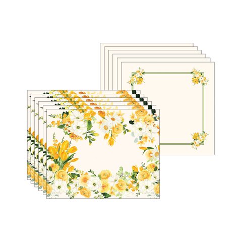 Kit Jogo Americano + Guardanapo Yellow Flower - 6 Peças