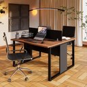 Ver imagem 1 de Mesa de Trabalho Plataforma para Escritório 2 Lugares com Divisória 120cm Nogal com Preto F5