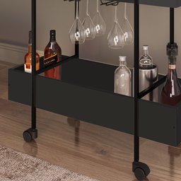 Carrinho Bar Com Rodízios Steel Quadra 27813 Preto Base Preta - Artesano - 3