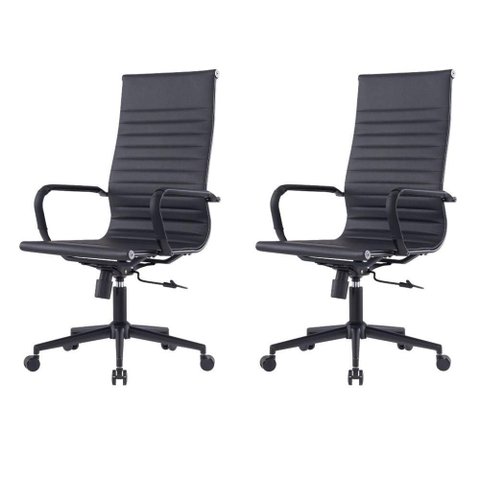 Kit 2 Cadeiras Escritório Manhattan Black Esteirinha Presidente Fratini Pu Preto Base Rodízio