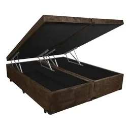 Cama Box Baú Queen Bipartido Blindado Suede Marrom Com Pistão A Gás - 1
