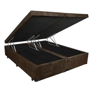 Cama Box Baú Queen Bipartido Blindado Suede Marrom Com Pistão A Gás