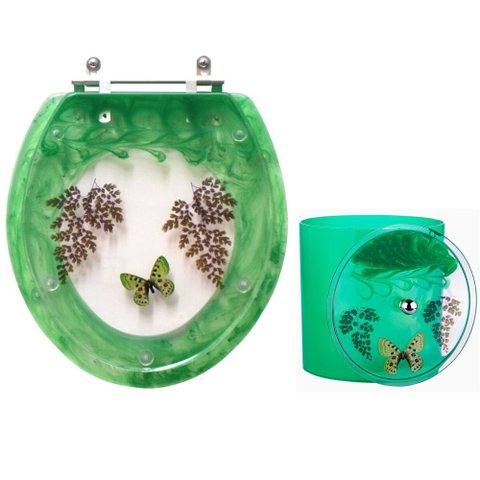 Tampa de Vaso e Lixeira Decorada Borboleta Verde Esmeralda