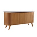 Ver imagem 2 de Buffet Aparador 3 Portas Ripado com Vidro e Pés Madeira Maciça 164cm Luna Castanho Cinamomo/Off White