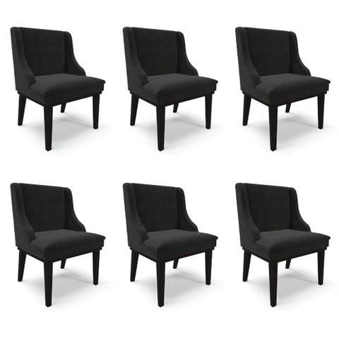 Kit 6 Cadeiras Decorativas Sala de Jantar Base Fixa de Madeira Firenze Suede Preto G19 - Gran Belo