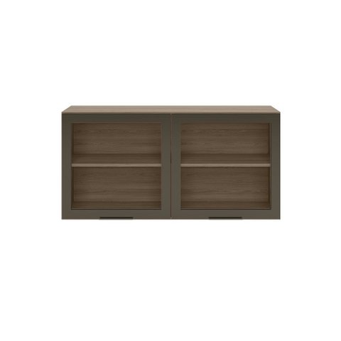 Armário Aéreo Etna 120cm 2 Portas Vidro Fumê - Carvalho Oak/off White Poliman