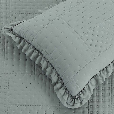 Colcha Babado Queen Fluffy 3pçs Cinza