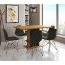 Ver imagem 1 de Mesa Jantar Londres Retangular Canela 137x90 Base Preta 6 Cadeiras Estofadas Verde Base Dourado