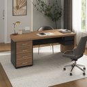 Ver imagem 1 de Mesa para Escritório em Tamburato com 6 Gavetas Design Curvo Marrom/Nogal/Preto Artany
