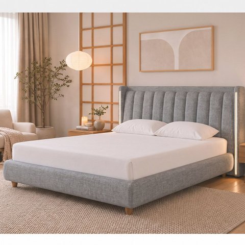 Cama Japonesa com Cabeceira em LED Seo-Yeon Casal Linho Cinza - Sallar Home